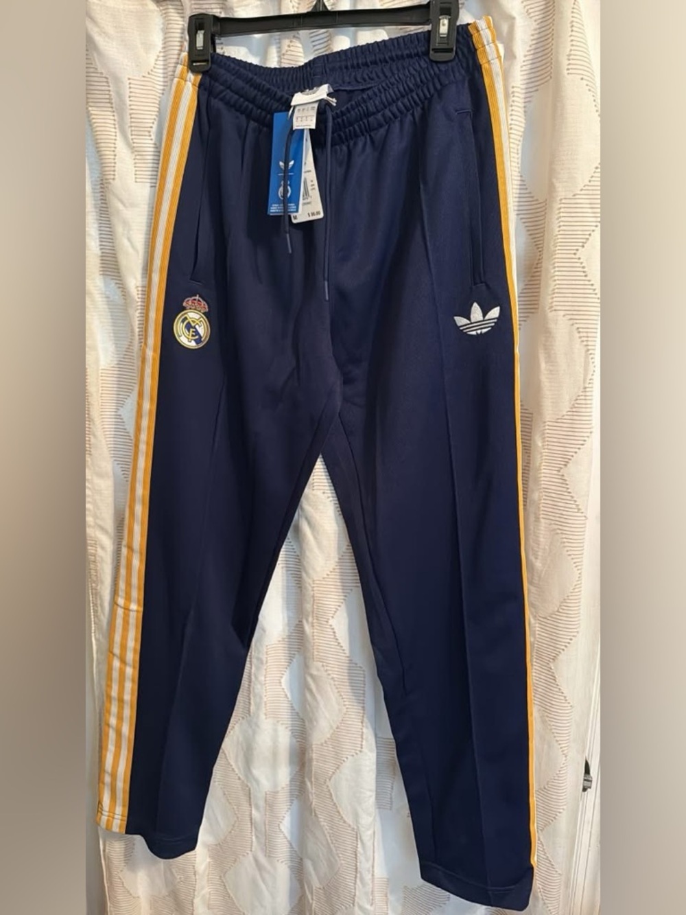 Real Madrid adidas Navy Track Pants with Gold Side Stripes